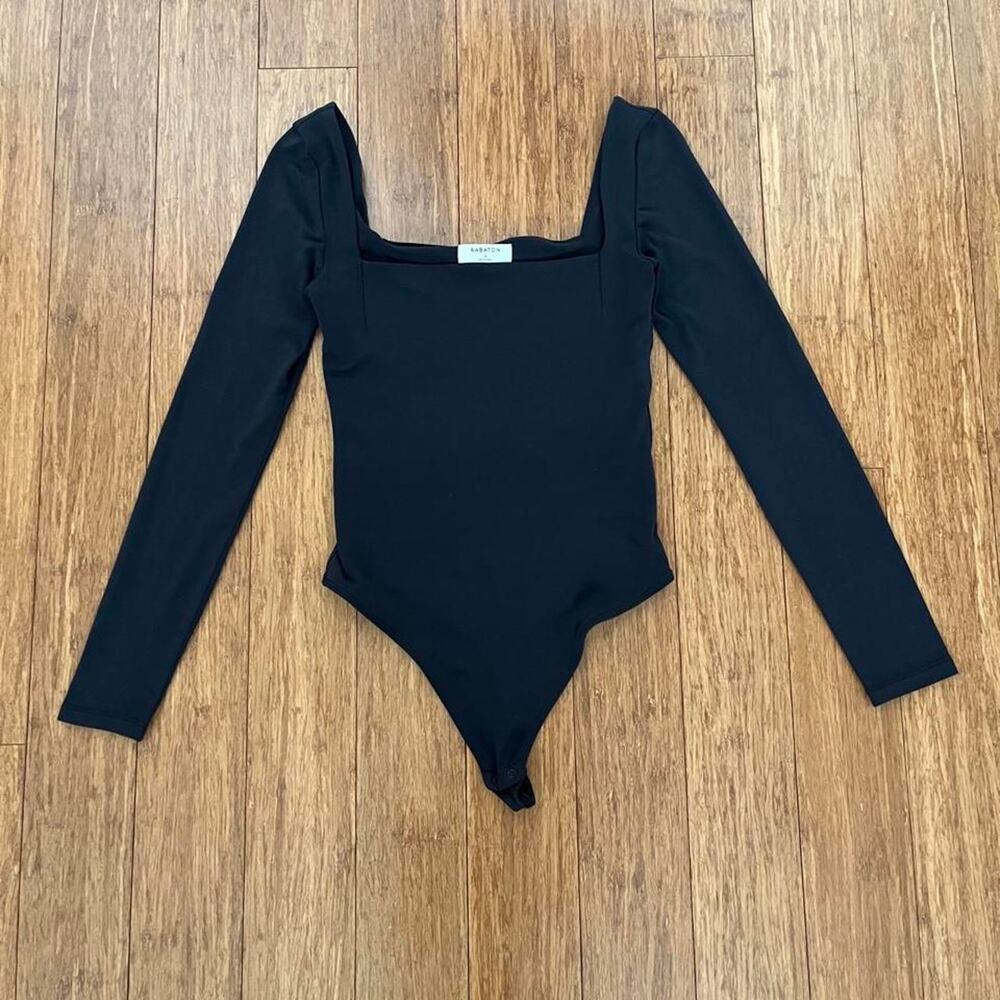 Aritzia Babaton Black Square Neck Long Sleeve Bodysuit Minimalist Size Small